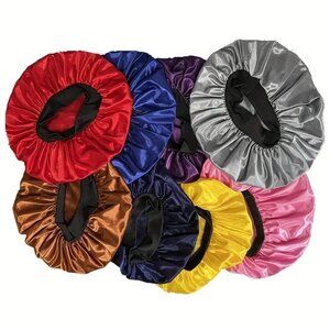 3 PACK of Comfy Satin Bonnets-Protects Hair While Sleeping. Red,Pink,Purple